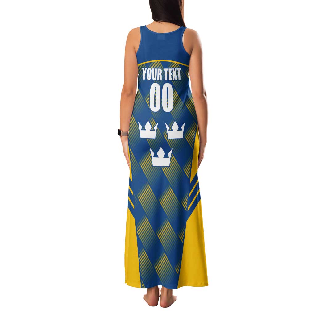 Sweden Hockey Custom Tank Maxi Dress Tre Kronor Swedish Moose Mascot