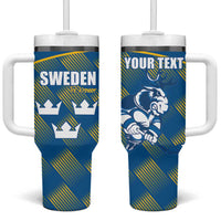 Sweden Hockey Custom Tumbler With Handle Tre Kronor Swedish Moose Mascot