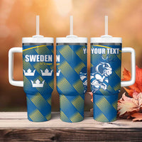 Sweden Hockey Custom Tumbler With Handle Tre Kronor Swedish Moose Mascot