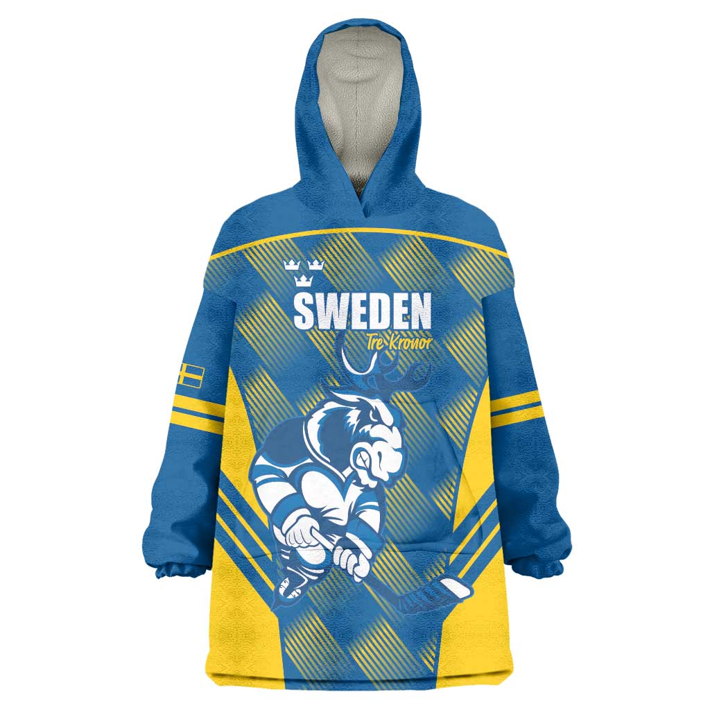 Sweden Hockey Custom Wearable Blanket Hoodie Tre Kronor Swedish Moose Mascot