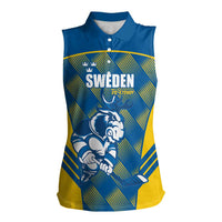 Sweden Hockey Custom Women Sleeveless Polo Shirt Tre Kronor Swedish Moose Mascot
