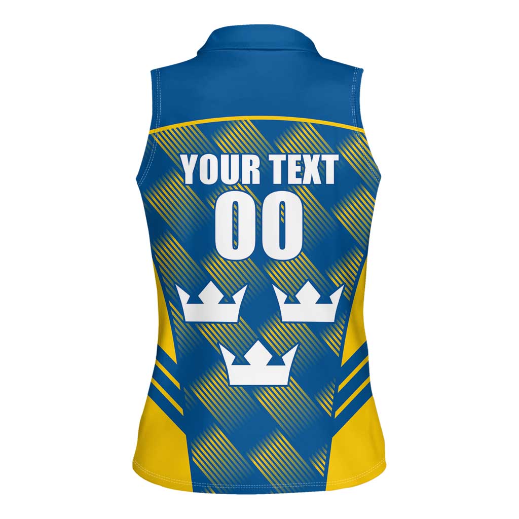 Sweden Hockey Custom Women Sleeveless Polo Shirt Tre Kronor Swedish Moose Mascot