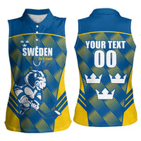 Sweden Hockey Custom Women Sleeveless Polo Shirt Tre Kronor Swedish Moose Mascot