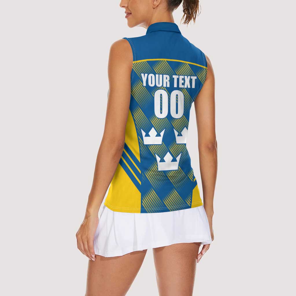 Sweden Hockey Custom Women Sleeveless Polo Shirt Tre Kronor Swedish Moose Mascot