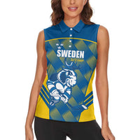 Sweden Hockey Custom Women Sleeveless Polo Shirt Tre Kronor Swedish Moose Mascot