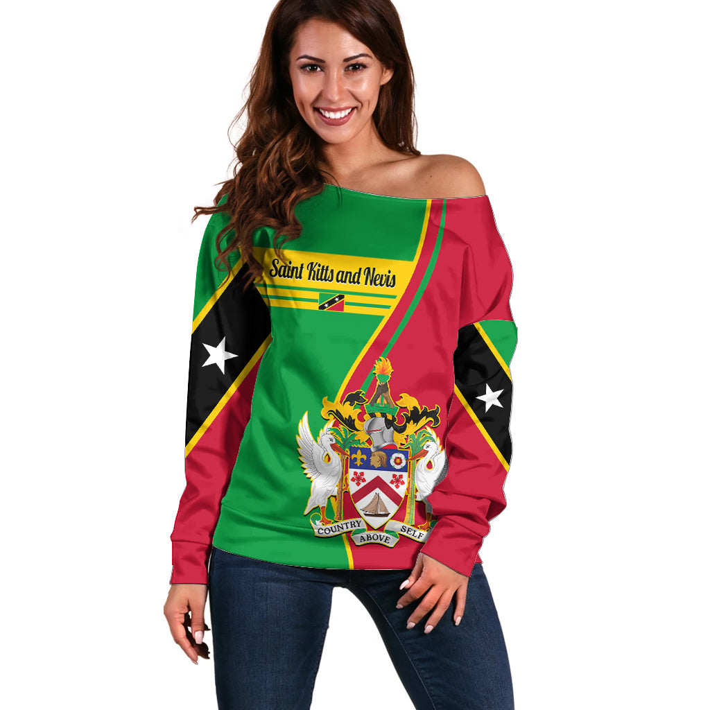 Saint Kitts and Nevis Off Shoulder Sweater Coat Of Arms Style - Wonder Print Shop