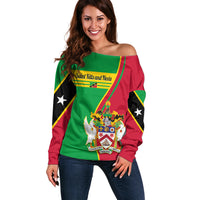 Saint Kitts and Nevis Off Shoulder Sweater Coat Of Arms Style - Wonder Print Shop
