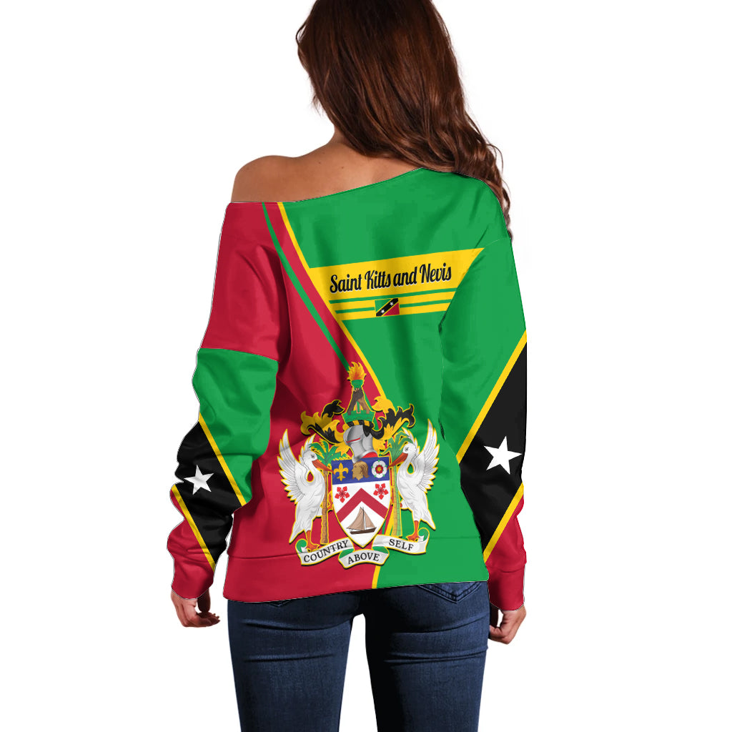 Saint Kitts and Nevis Off Shoulder Sweater Coat Of Arms Style - Wonder Print Shop