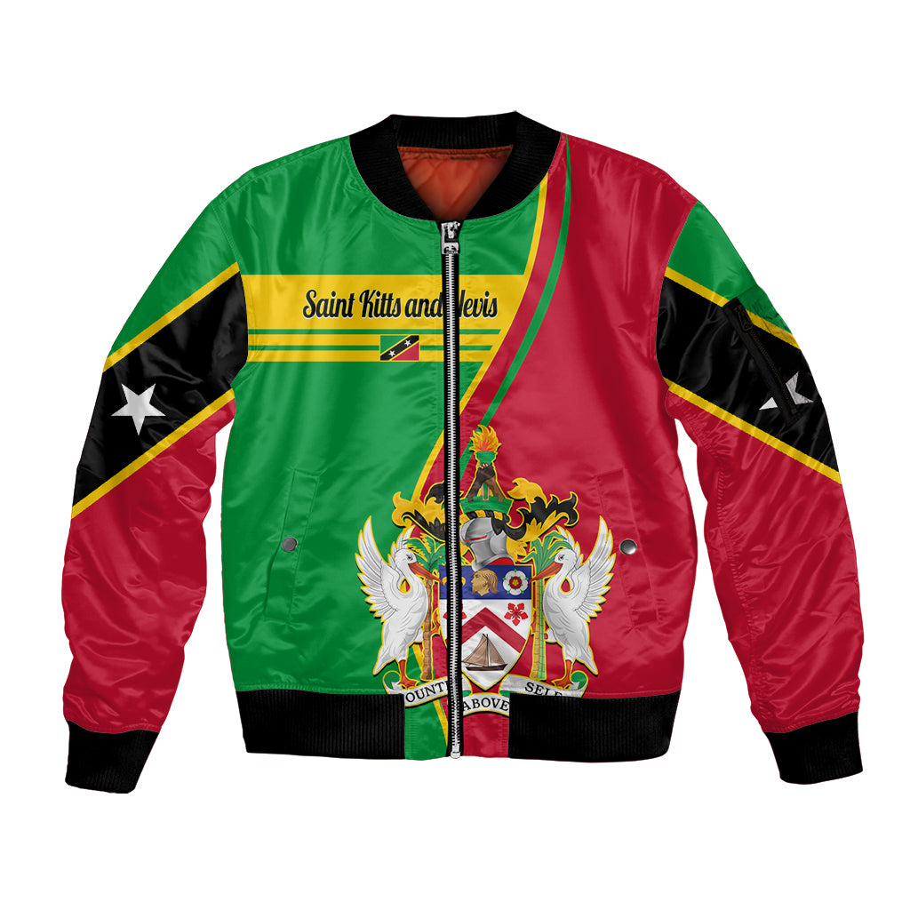 Saint Kitts and Nevis Sleeve Zip Bomber Jacket Coat Of Arms Style - Wonder Print Shop