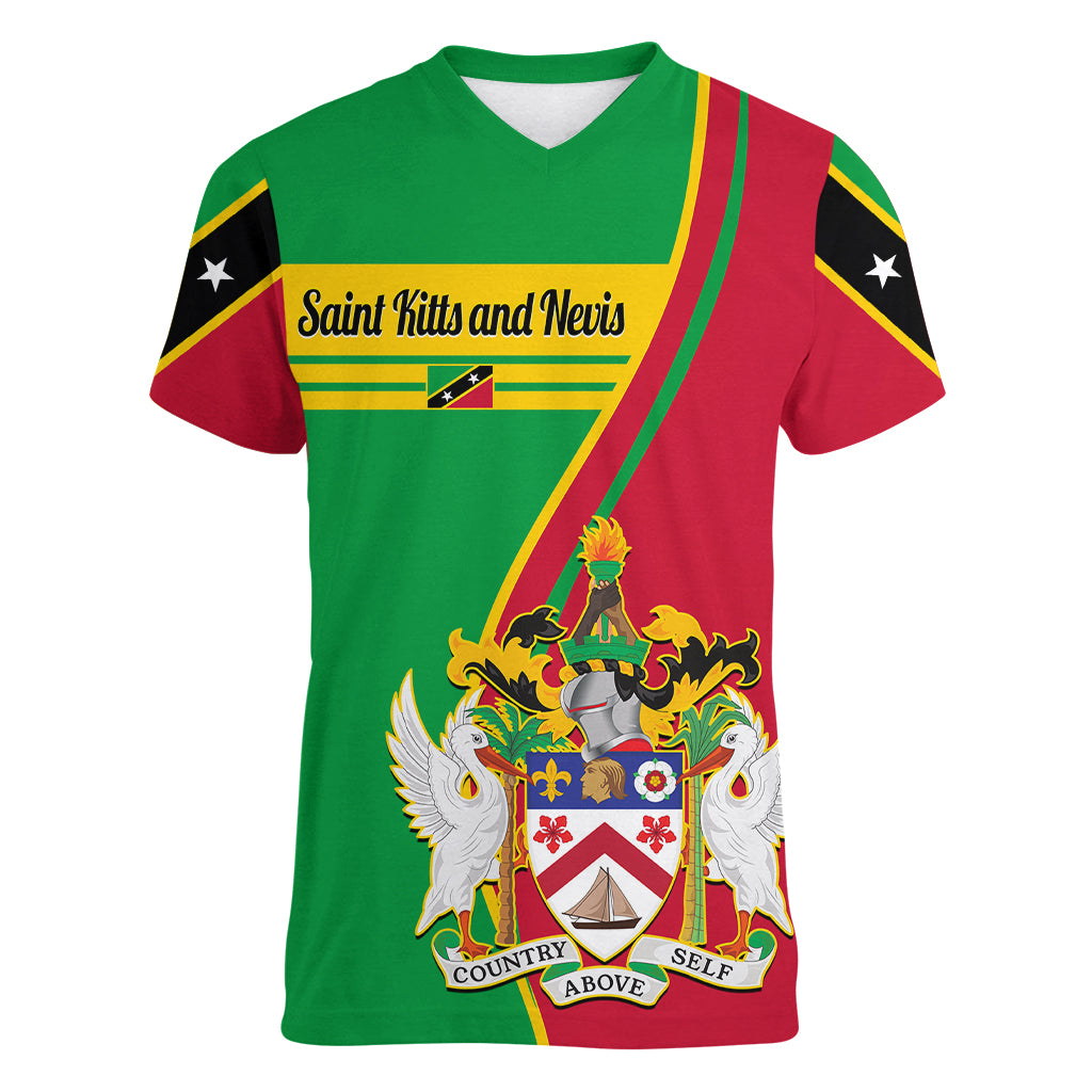 Saint Kitts and Nevis Women V Neck T Shirt Coat Of Arms Style - Wonder Print Shop