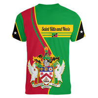 Saint Kitts and Nevis Women V Neck T Shirt Coat Of Arms Style - Wonder Print Shop