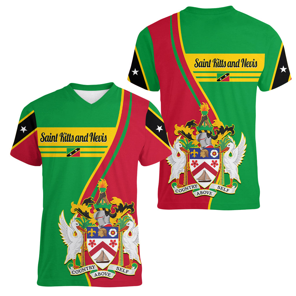 Saint Kitts and Nevis Women V Neck T Shirt Coat Of Arms Style - Wonder Print Shop