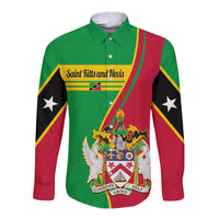 Personalised Saint Kitts and Nevis Long Sleeve Button Shirt Coat Of Arms Style - Wonder Print Shop