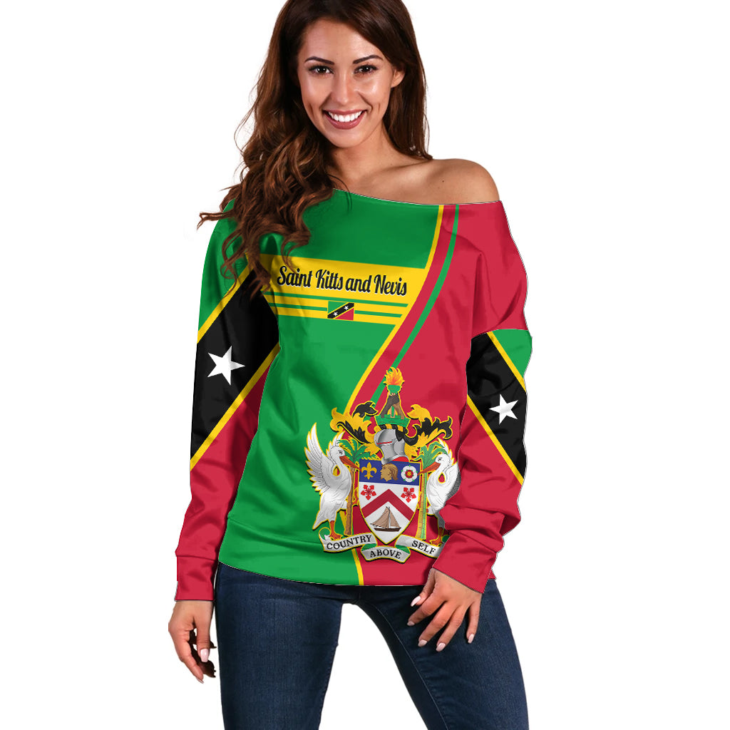 personalised-saint-kitts-and-nevis-off-shoulder-sweater-coat-of-arms-style