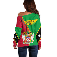 Personalised Saint Kitts and Nevis Off Shoulder Sweater Coat Of Arms Style - Wonder Print Shop
