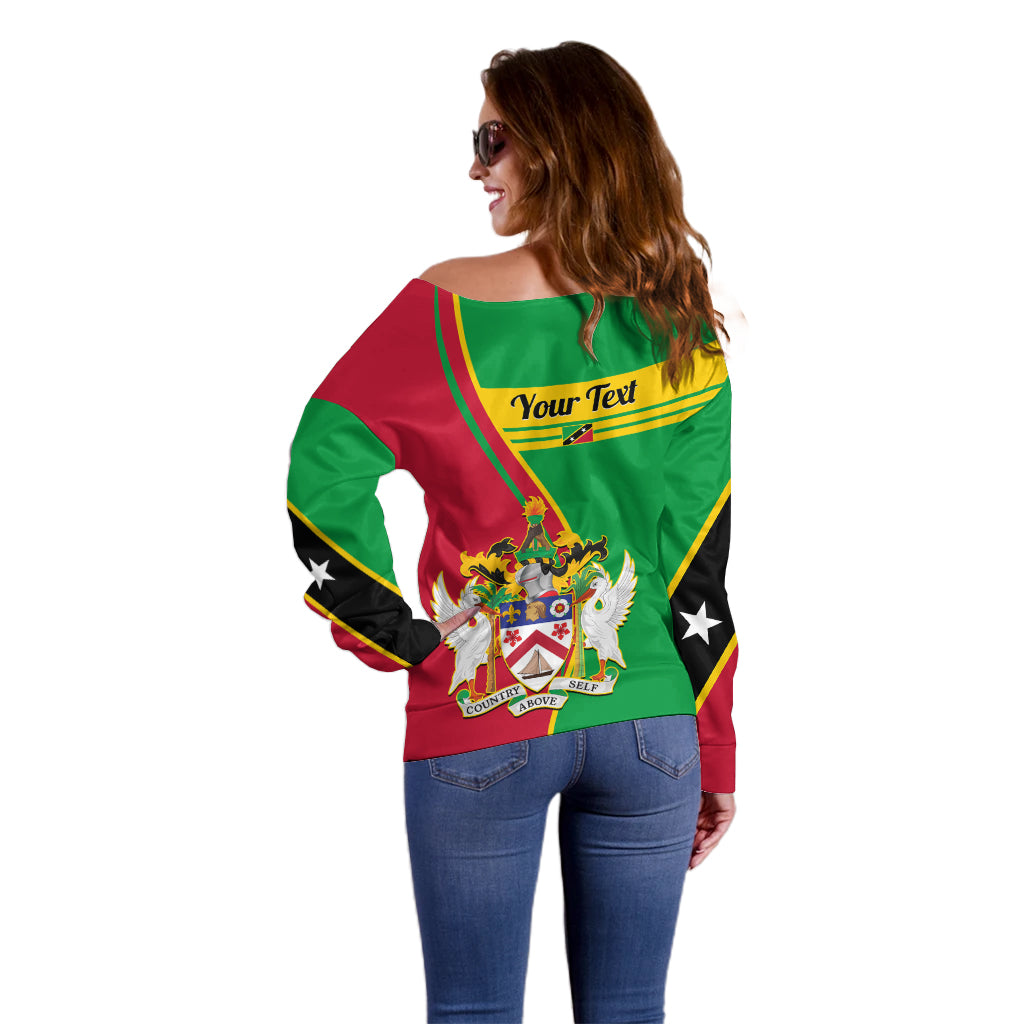 Personalised Saint Kitts and Nevis Off Shoulder Sweater Coat Of Arms Style - Wonder Print Shop