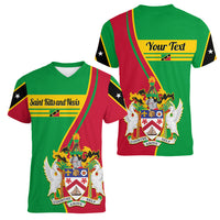 Personalised Saint Kitts and Nevis Women V Neck T Shirt Coat Of Arms Style - Wonder Print Shop