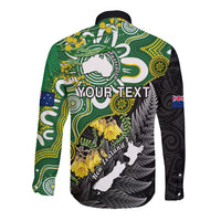 Personalised New Zealand And Australia Long Sleeve Button Shirt Aboriginal Mix Aotearoa Maori Unique Style - Wonder Print Shop