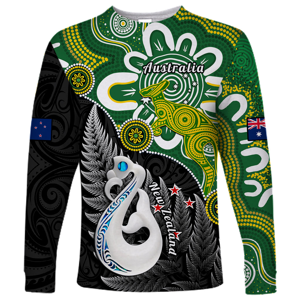 Personalised New Zealand And Australia Long Sleeve Shirt Aboriginal Mix Aotearoa Maori Unique Style - Wonder Print Shop