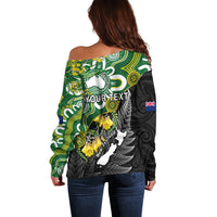 Personalised New Zealand And Australia Off Shoulder Sweater Aboriginal Mix Aotearoa Maori Unique Style - Wonder Print Shop