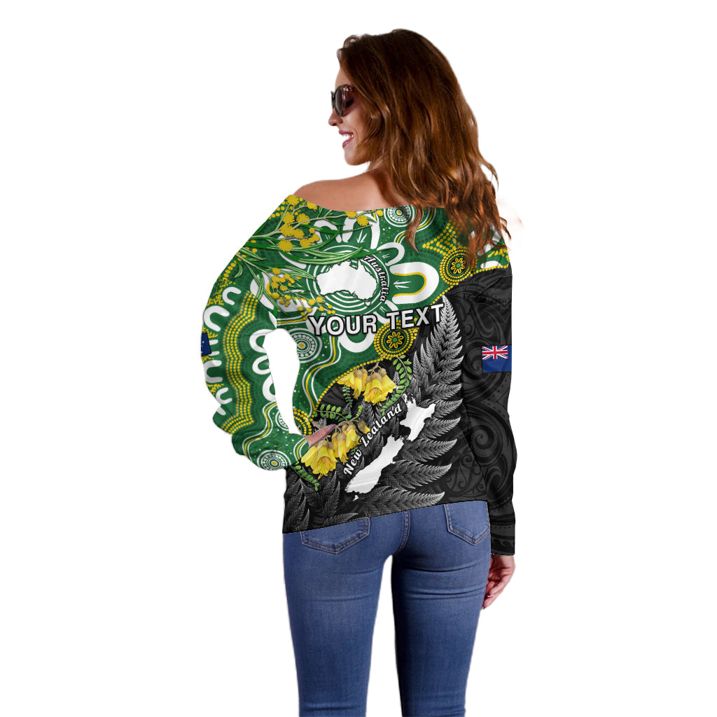 Personalised New Zealand And Australia Off Shoulder Sweater Aboriginal Mix Aotearoa Maori Unique Style - Wonder Print Shop