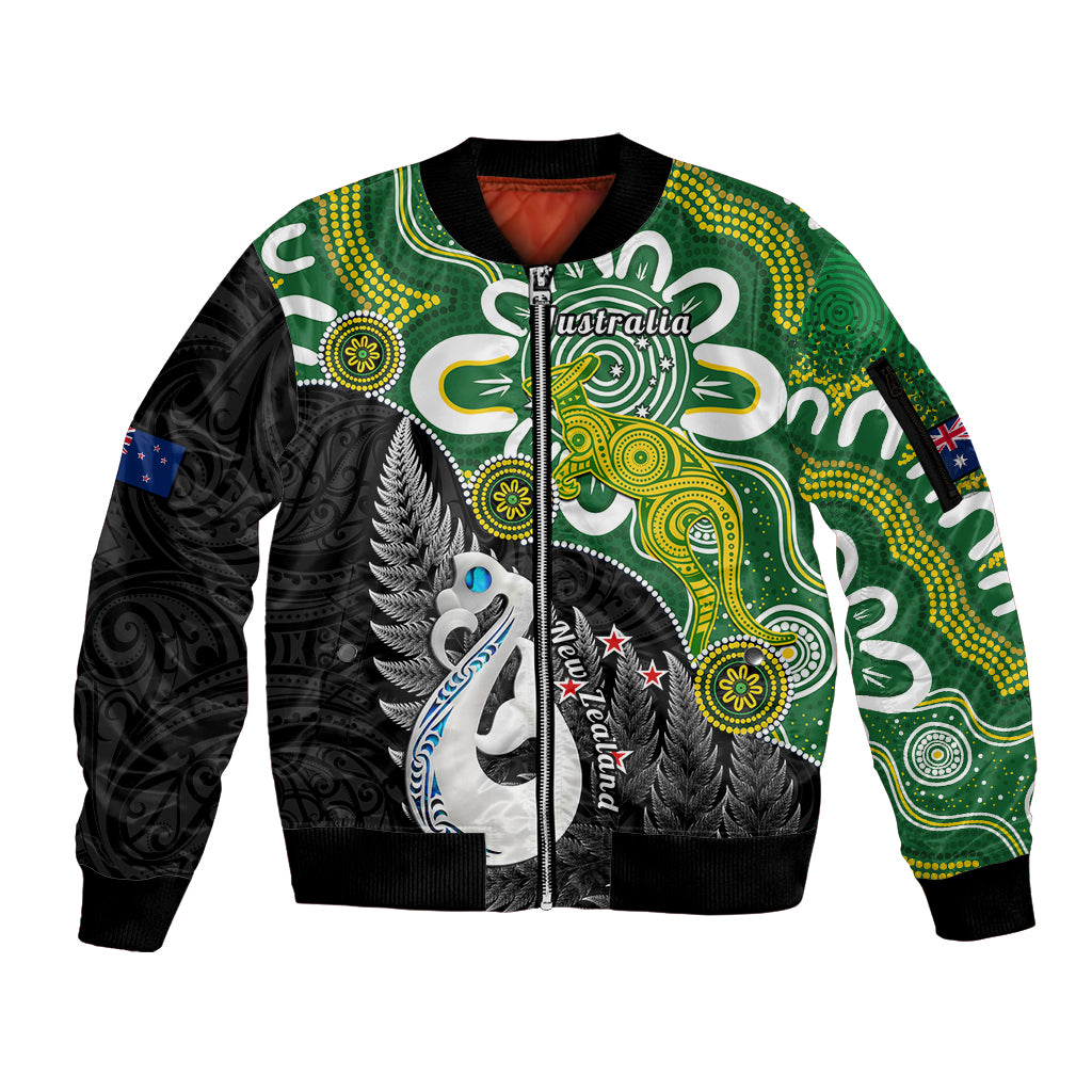 Personalised New Zealand And Australia Sleeve Zip Bomber Jacket Aboriginal Mix Aotearoa Maori Unique Style - Wonder Print Shop