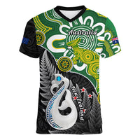 Personalised New Zealand And Australia Women V Neck T Shirt Aboriginal Mix Aotearoa Maori Unique Style - Wonder Print Shop