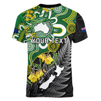 Personalised New Zealand And Australia Women V Neck T Shirt Aboriginal Mix Aotearoa Maori Unique Style - Wonder Print Shop