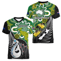 Personalised New Zealand And Australia Women V Neck T Shirt Aboriginal Mix Aotearoa Maori Unique Style - Wonder Print Shop