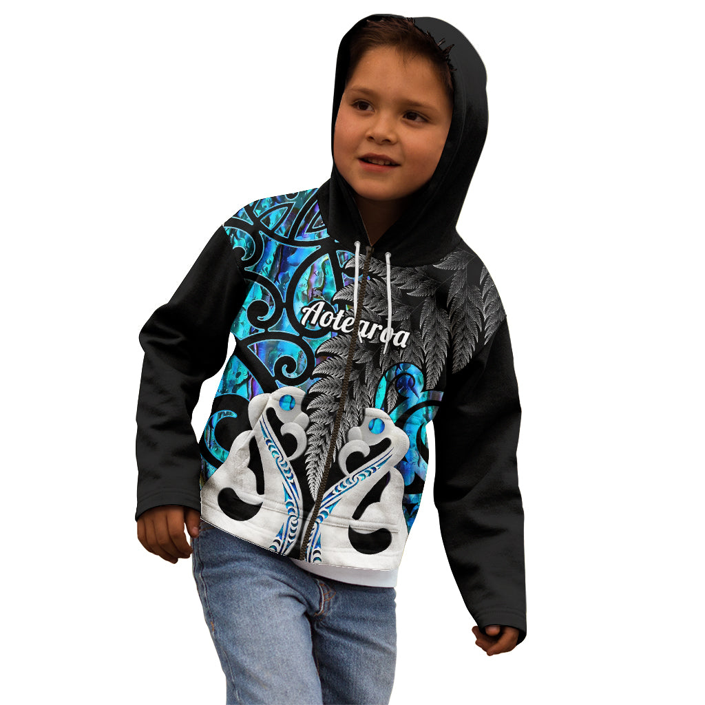 Personalised New Zealand Kid Hoodie Te Manaia Mangopare Maori And Fern Blue Style - Wonder Print Shop