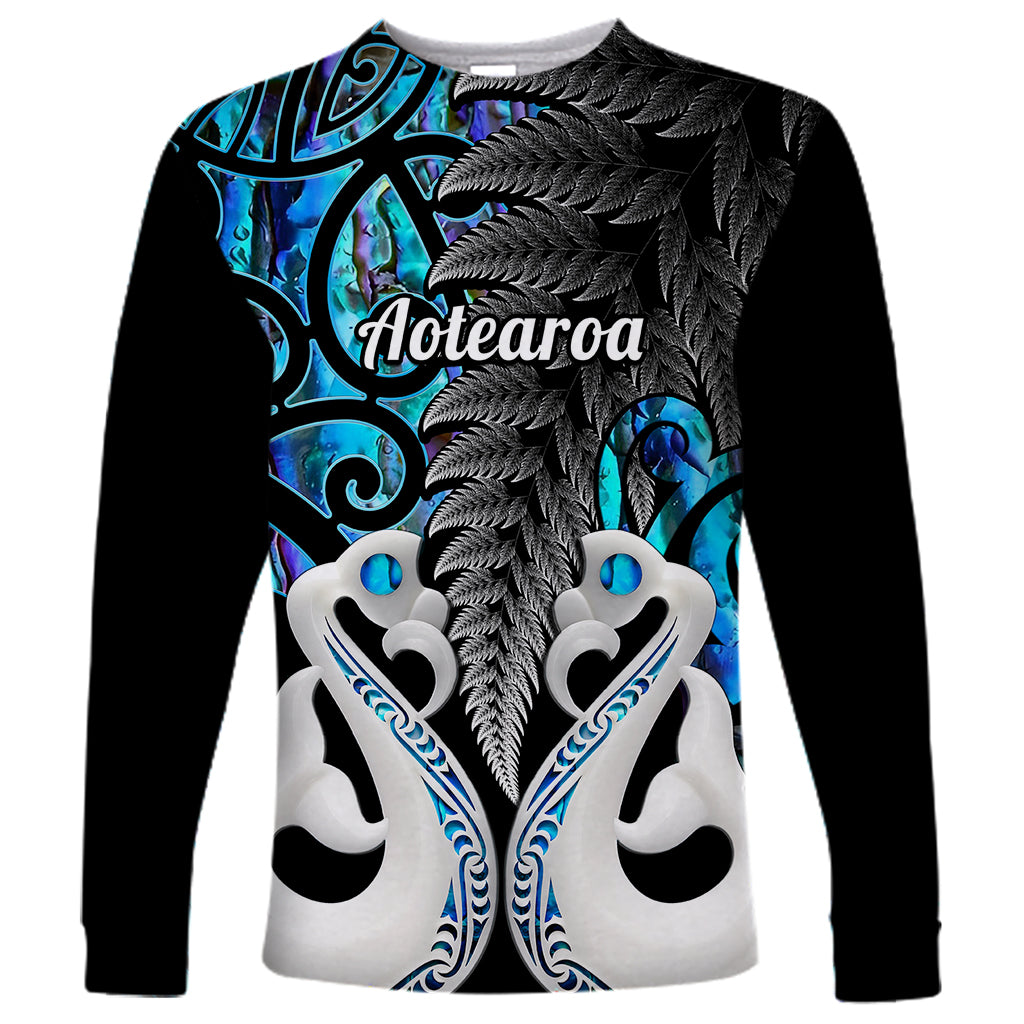 Personalised New Zealand Long Sleeve Shirt Te Manaia Mangopare Maori And Fern Blue Style - Wonder Print Shop