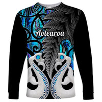 Personalised New Zealand Long Sleeve Shirt Te Manaia Mangopare Maori And Fern Blue Style - Wonder Print Shop