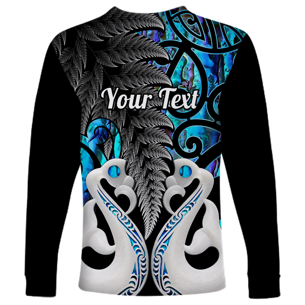 Personalised New Zealand Long Sleeve Shirt Te Manaia Mangopare Maori And Fern Blue Style - Wonder Print Shop