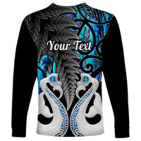 Personalised New Zealand Long Sleeve Shirt Te Manaia Mangopare Maori And Fern Blue Style - Wonder Print Shop
