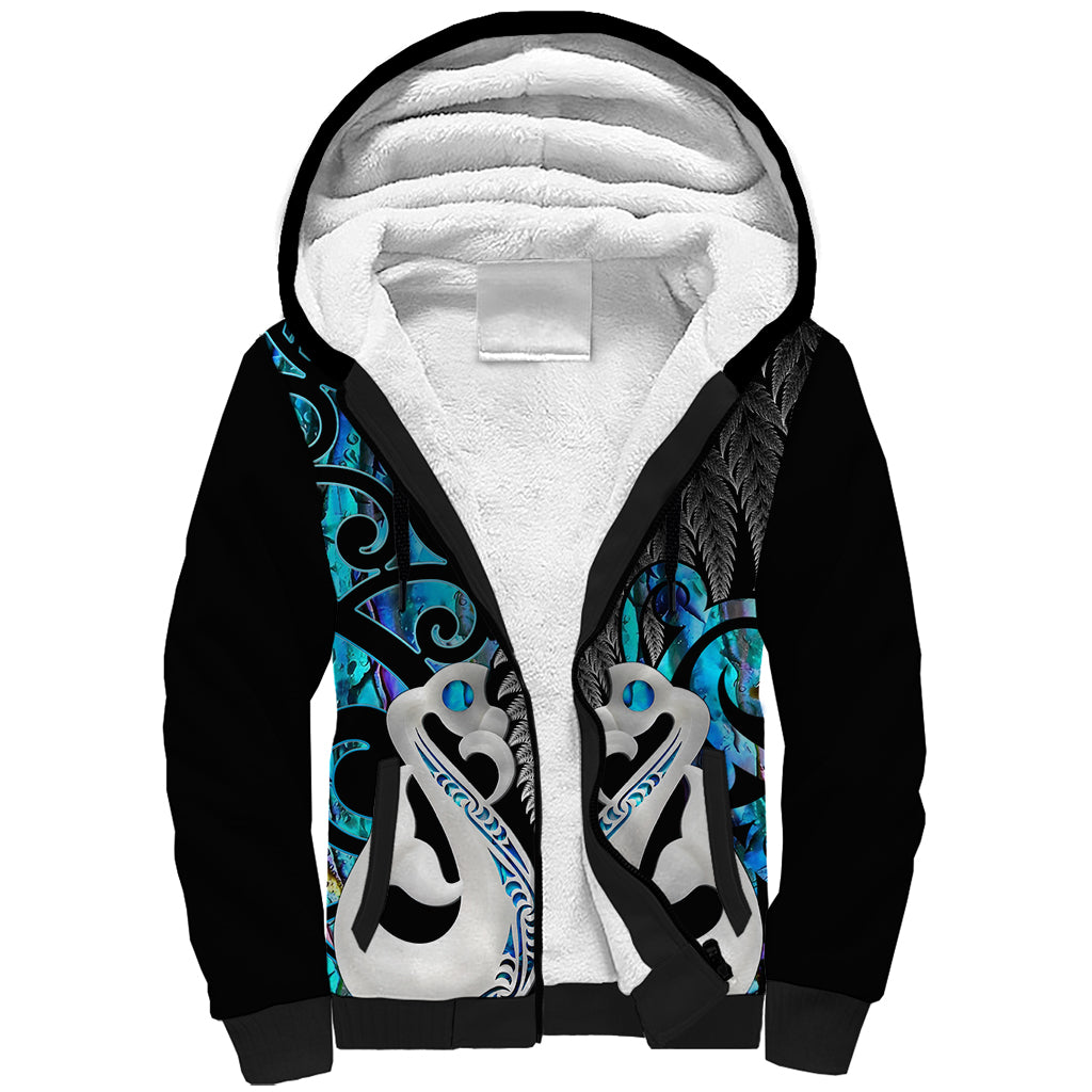 Personalised New Zealand Sherpa Hoodie Te Manaia Mangopare Maori And Fern Blue Style - Wonder Print Shop