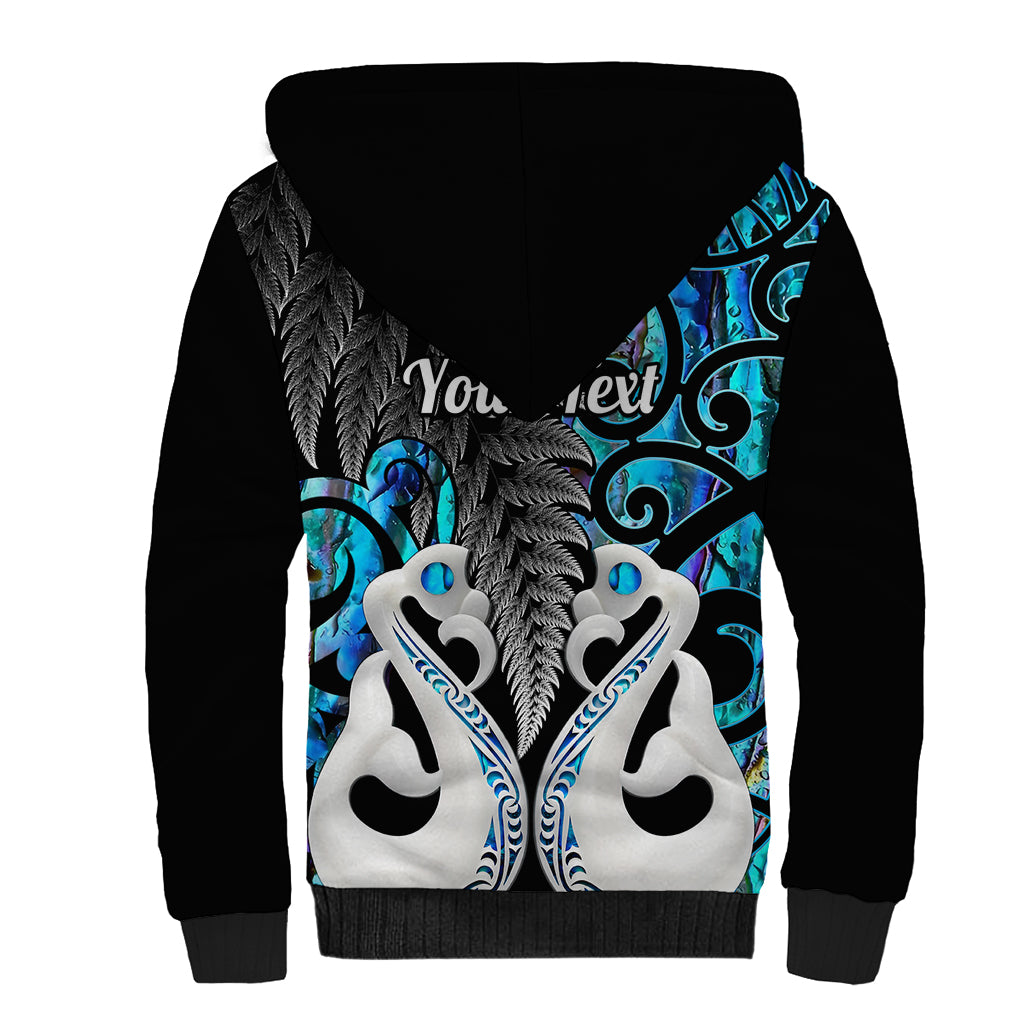 Personalised New Zealand Sherpa Hoodie Te Manaia Mangopare Maori And Fern Blue Style - Wonder Print Shop