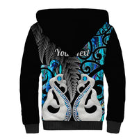Personalised New Zealand Sherpa Hoodie Te Manaia Mangopare Maori And Fern Blue Style - Wonder Print Shop