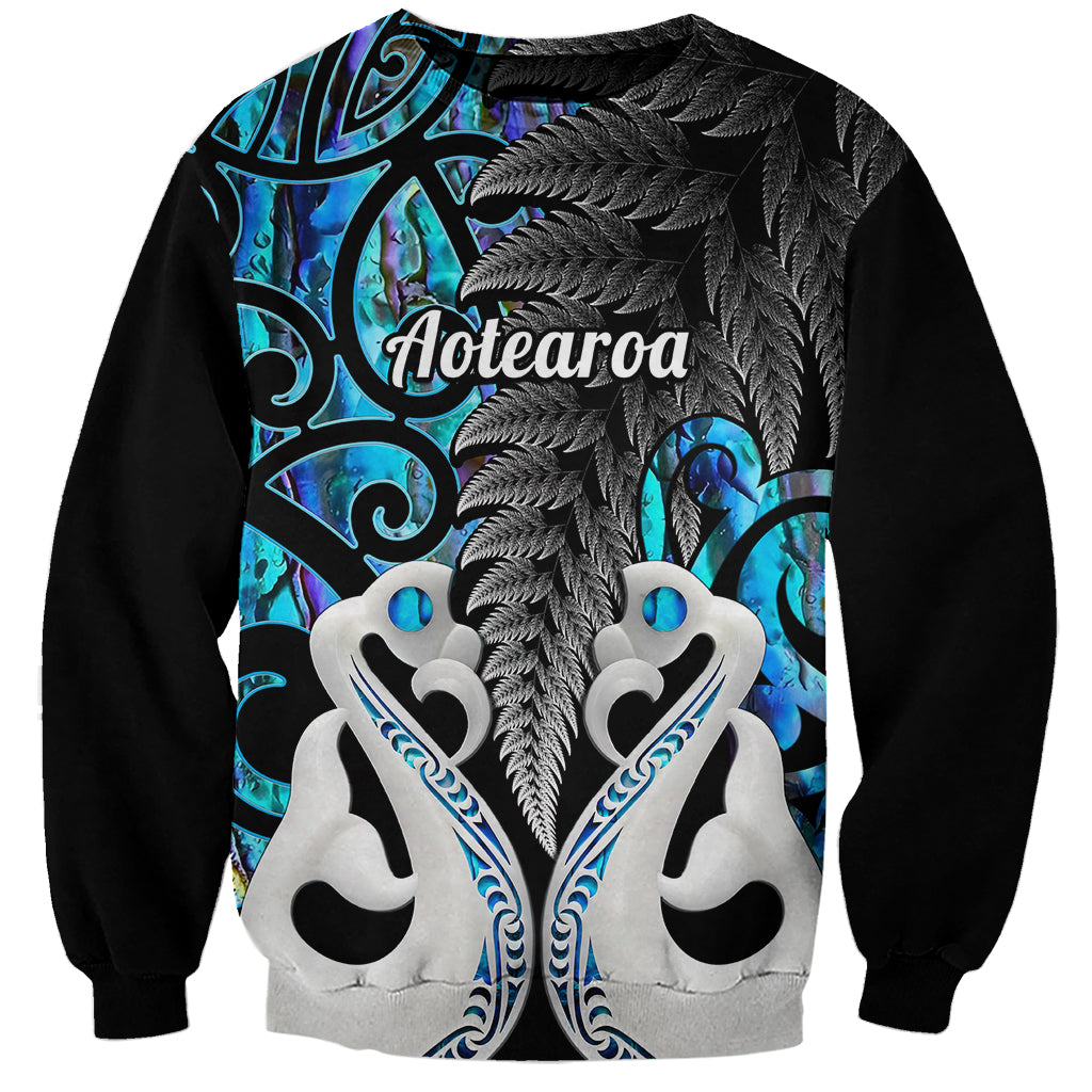Personalised New Zealand Sweatshirt Te Manaia Mangopare Maori And Fern Blue Style - Wonder Print Shop