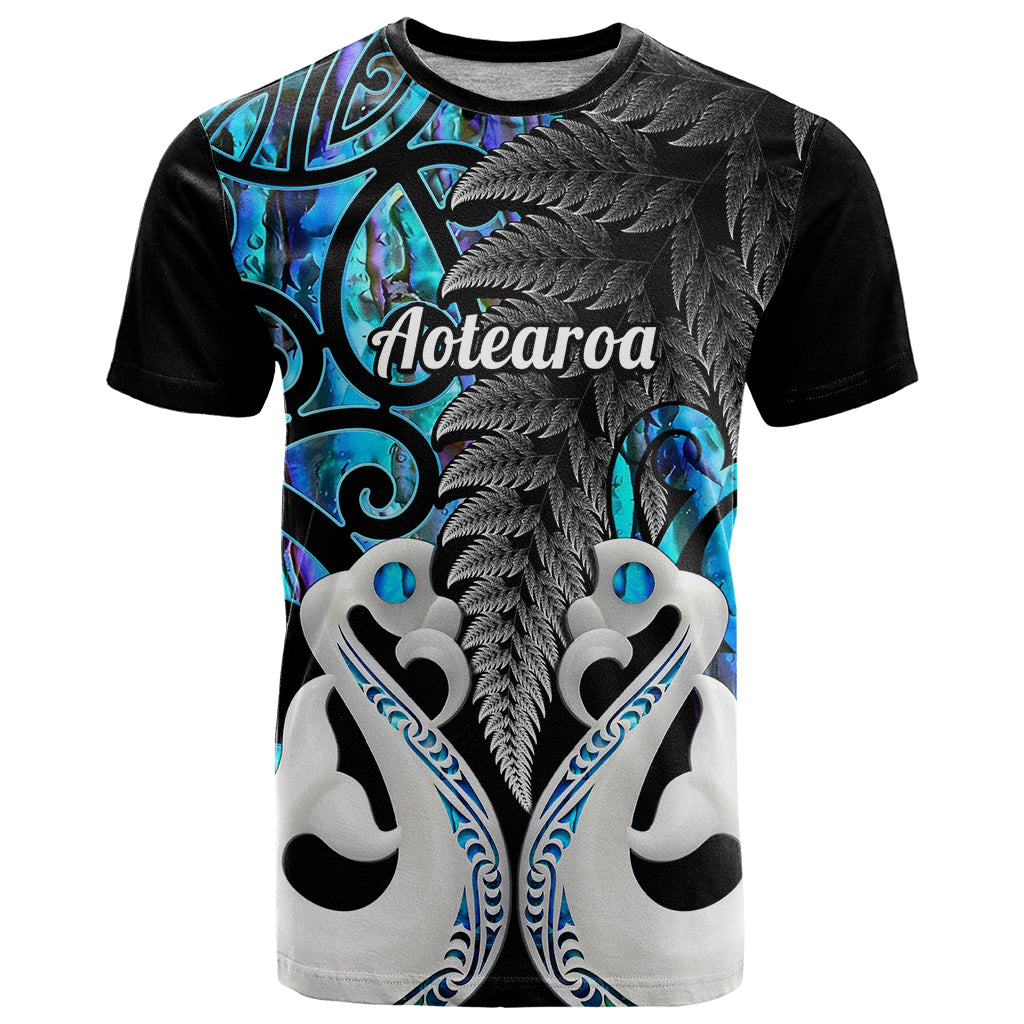 Personalised New Zealand T Shirt Te Manaia Mangopare Maori And Fern Blue Style - Wonder Print Shop