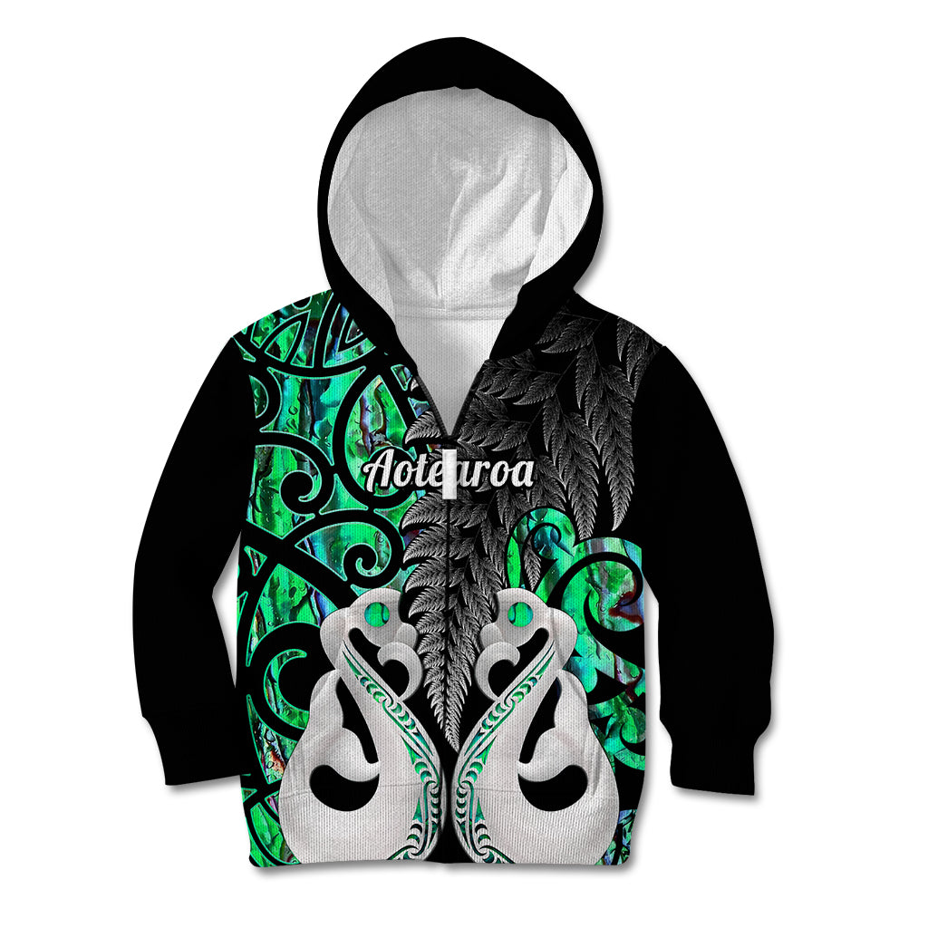 Personalised New Zealand Kid Hoodie Te Manaia Mangopare Maori And Fern Green Style - Wonder Print Shop