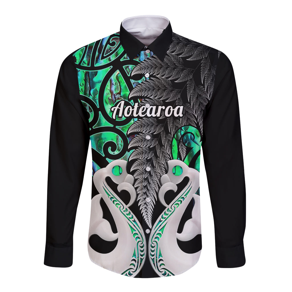 Personalised New Zealand Long Sleeve Button Shirt Te Manaia Mangopare Maori And Fern Green Style - Wonder Print Shop
