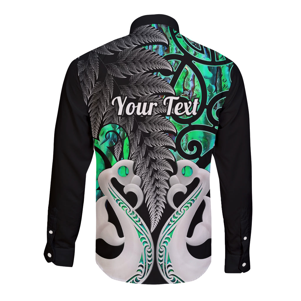 Personalised New Zealand Long Sleeve Button Shirt Te Manaia Mangopare Maori And Fern Green Style - Wonder Print Shop