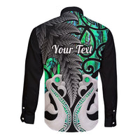Personalised New Zealand Long Sleeve Button Shirt Te Manaia Mangopare Maori And Fern Green Style - Wonder Print Shop