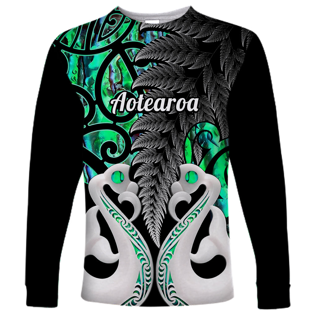 Personalised New Zealand Long Sleeve Shirt Te Manaia Mangopare Maori And Fern Green Style - Wonder Print Shop