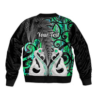 Personalised New Zealand Sleeve Zip Bomber Jacket Te Manaia Mangopare Maori And Fern Green Style - Wonder Print Shop