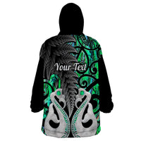 Personalised New Zealand Wearable Blanket Hoodie Te Manaia Mangopare Maori And Fern Green Style - Wonder Print Shop