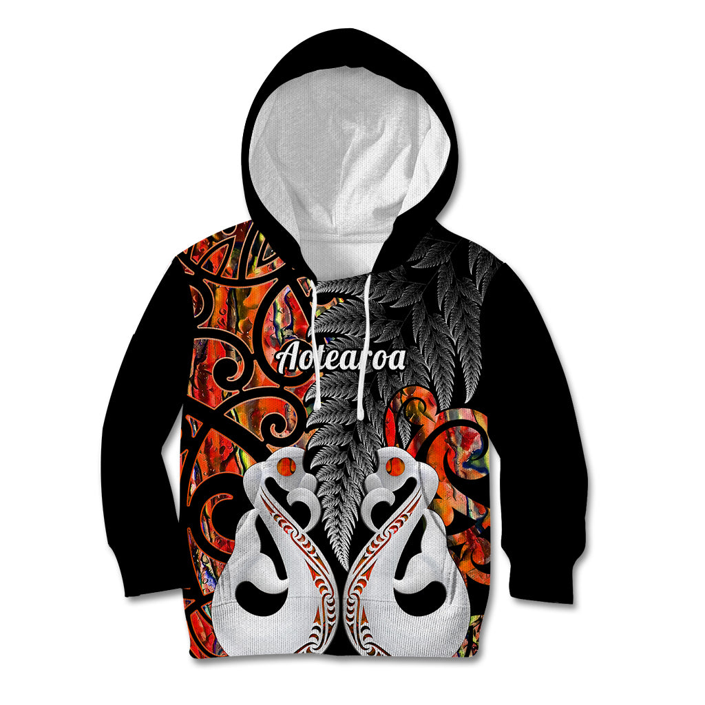 Personalised New Zealand Kid Hoodie Te Manaia Mangopare Maori And Fern Orange Style - Wonder Print Shop