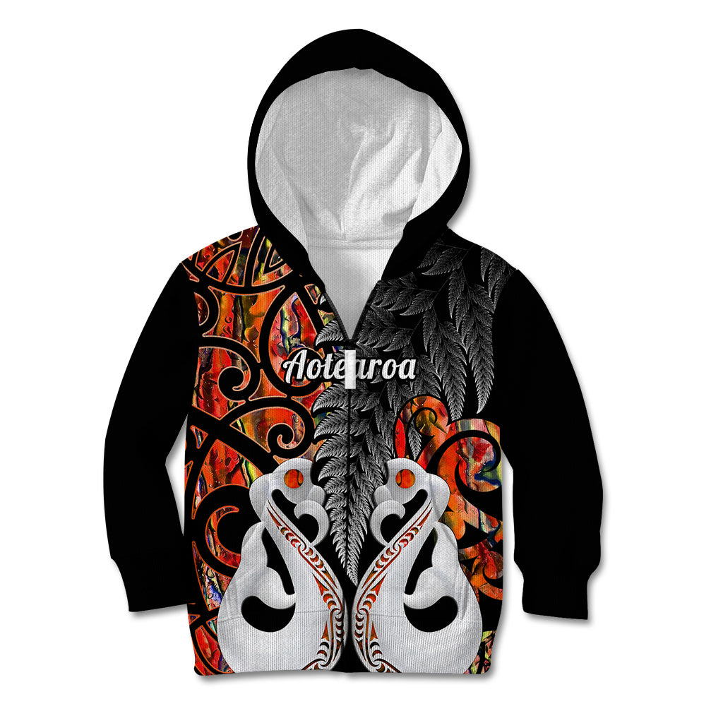 Personalised New Zealand Kid Hoodie Te Manaia Mangopare Maori And Fern Orange Style - Wonder Print Shop