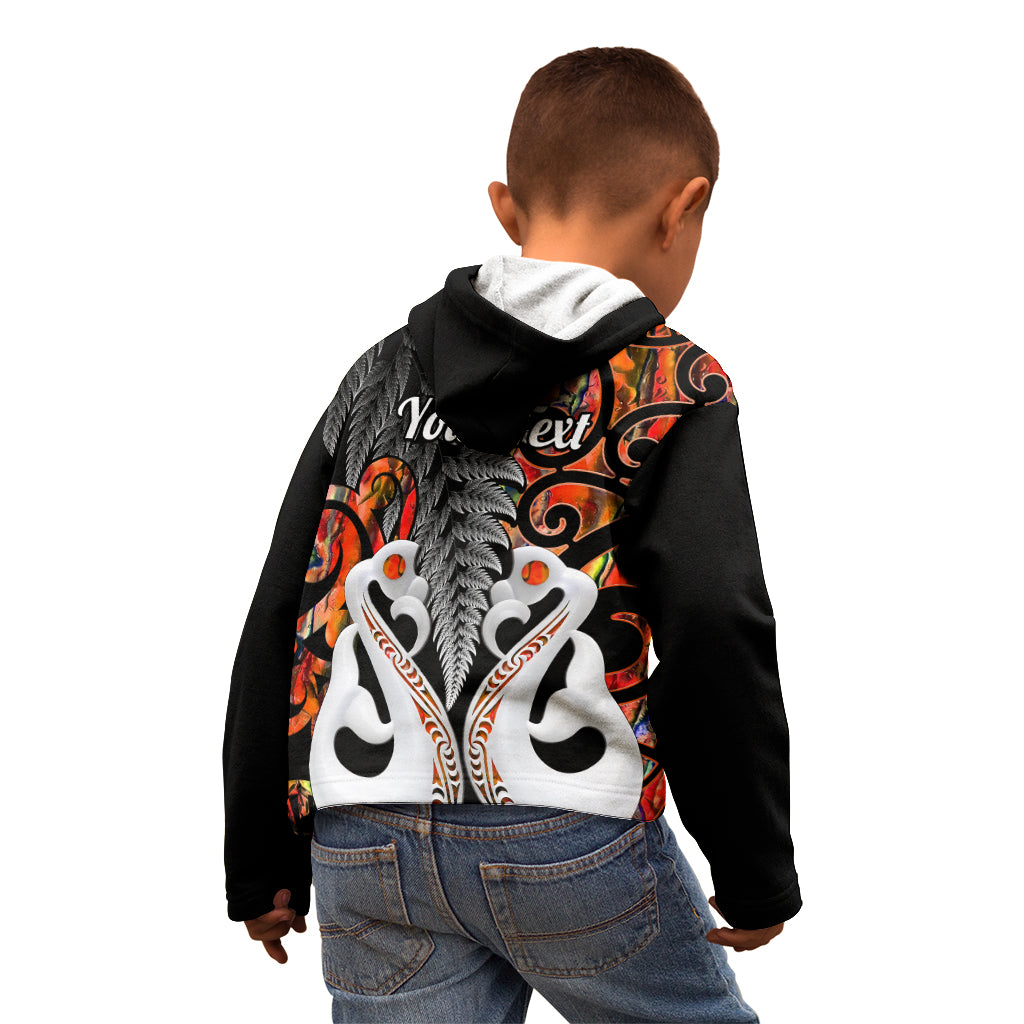 Personalised New Zealand Kid Hoodie Te Manaia Mangopare Maori And Fern Orange Style - Wonder Print Shop