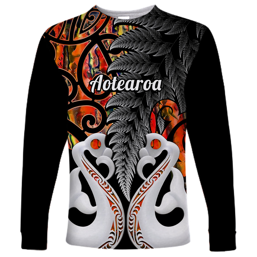 Personalised New Zealand Long Sleeve Shirt Te Manaia Mangopare Maori And Fern Orange Style - Wonder Print Shop